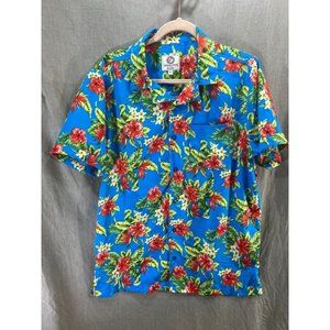Resolution‎ Button Up Shirt Adult Medium Blue Floral Short Sleeve Casual Mens.